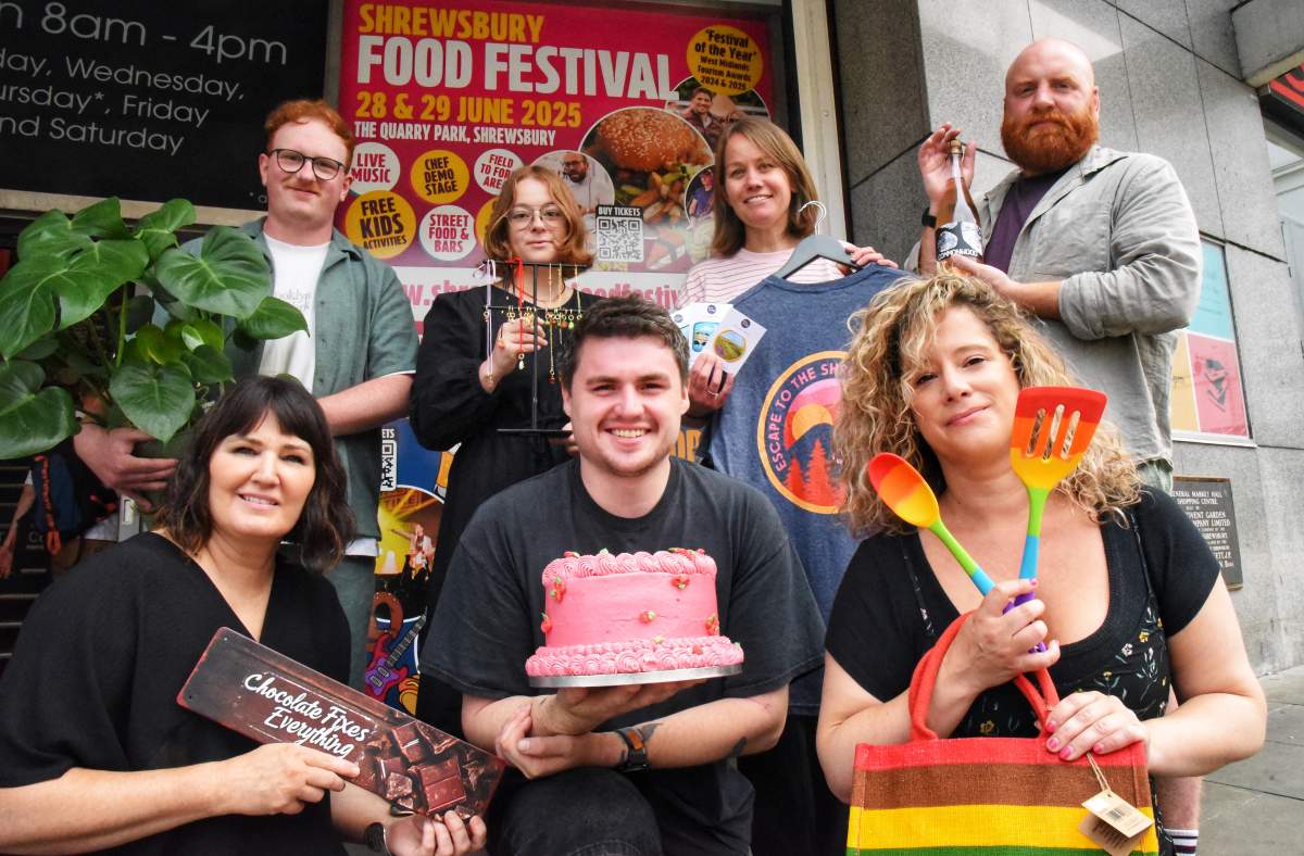 All ready for the Food Festival are Shrewsbury Market Hall traders Danny Williams, Harriet Roberts-Marshall, Alison Staples, Joseph Jenkinson and in the front Rebecca Mcquilkin, Matt Penney and Libby Gliksman