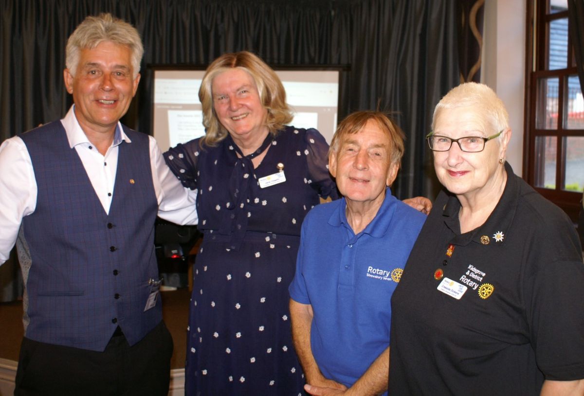 Shrewsbury Severn Rotary Club president-elect Rotarian Johnathan Callwood, visiting District Rotarian Jane Chaplin, Shrewsbury Severn Rotary Club’s current president Rotarian David Morris and visiting District Rotarian Crez Dickens