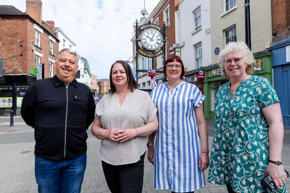 Councillor Richard Overton, Caroline Mulvihill, Deputy CEO at Wellington Town Council, Adrienne Taylor, Events and Regeneration Officer at Wellington Town Council and Sam Hine, Social Value and Inclusion, Housing Plus Group. Photo: Telford & Wrekin Council