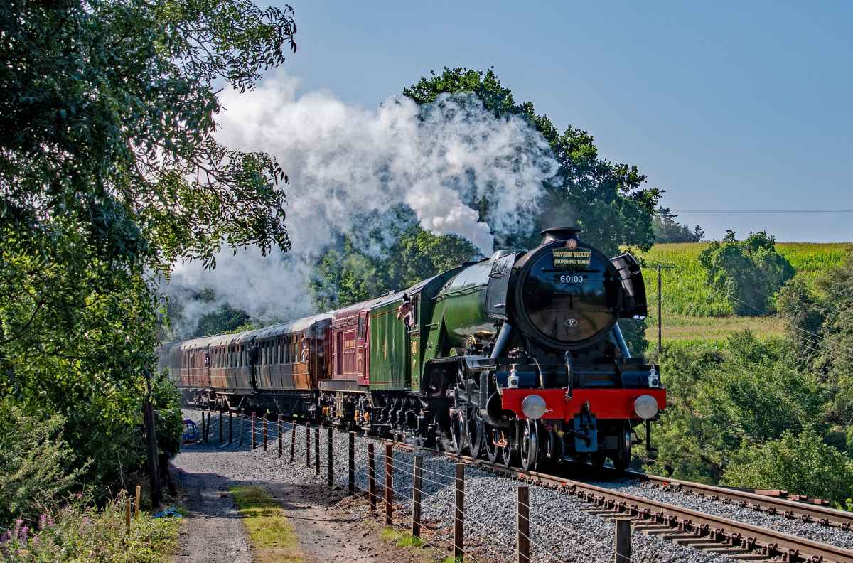60103 crosses the newly rebuilt section of line at Mor Brook. Photo: John Titlow