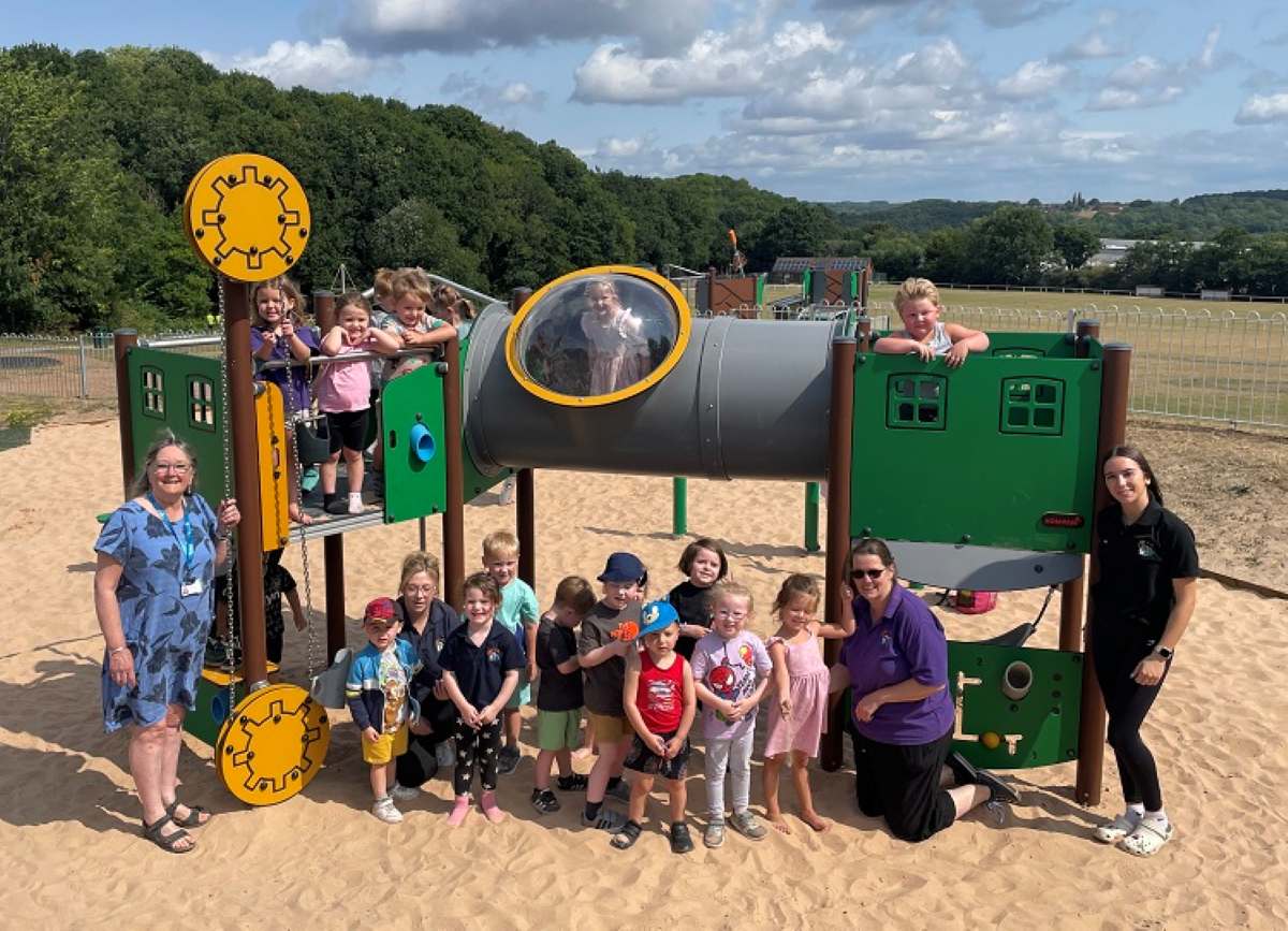 Local children pictured with the new play equipment. Photo: Shropshire Council