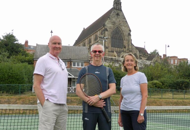 Mark Wilson, centre, the chair of Tennis Shropshire, with Jeremy Johnston, chair of Shrewsbury Lawn Tennis Club, and Jane Gibson, chair of Town Walls Tennis Club