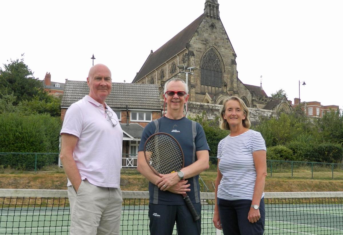 Mark Wilson, centre, the chair of Tennis Shropshire, with Jeremy Johnston, chair of Shrewsbury Lawn Tennis Club, and Jane Gibson, chair of Town Walls Tennis Club