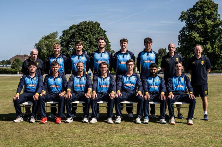 Shropshire lined up for a photograph before the NCCA Trophy final, back from left: Kevin O’Connell (scorer), Ben Lees, Lewis Evans, Ben Roberts, Cameron Jones, Seb Scott (12th man), Ed Home (head of cricket), Ed Ashlin (first team coach); front: Joe Stanley, Jacques Banton, Tom Fell, Charlie Home (captain), George Hargrave, Rahul Kaushal, Andre Bradford. Photo: Craig Thomas/Tallboy images for Shropshire CCC