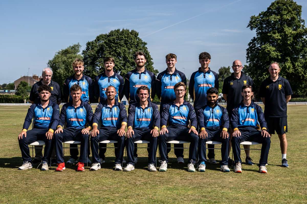 Shropshire lined up for a photograph before the NCCA Trophy final, back from left: Kevin O’Connell (scorer), Ben Lees, Lewis Evans, Ben Roberts, Cameron Jones, Seb Scott (12th man), Ed Home (head of cricket), Ed Ashlin (first team coach); front: Joe Stanley, Jacques Banton, Tom Fell, Charlie Home (captain), George Hargrave, Rahul Kaushal, Andre Bradford. Photo: Craig Thomas/Tallboy images for Shropshire CCC