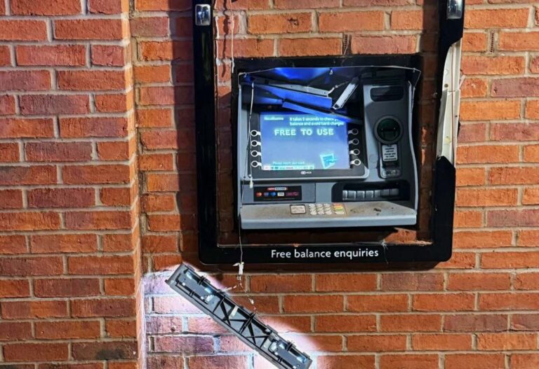 The damaged cash machine at Morrisons in Market Drayton. Photo: Shropshire Fire and Rescue Service