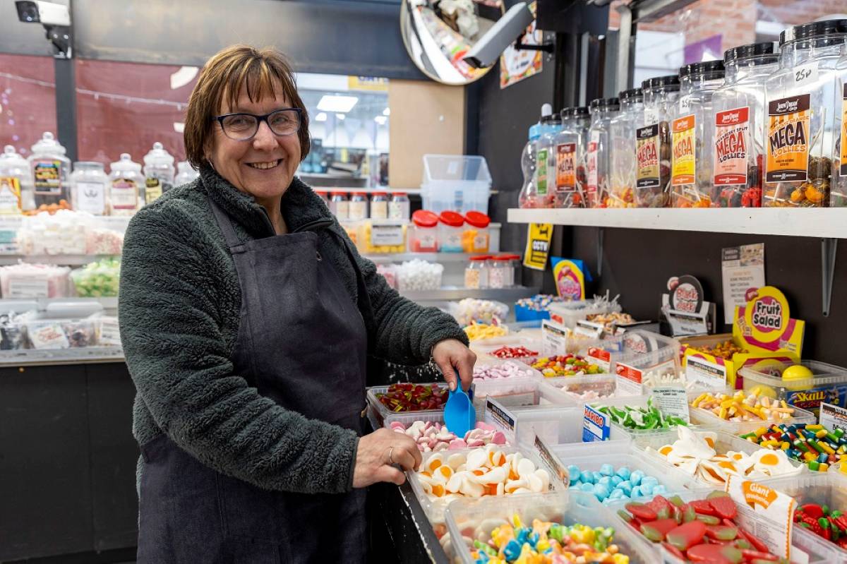 Diane Brown pictured at the Sweets Galore stall in Wellington Market. Photo: Telford & Wrekin Council