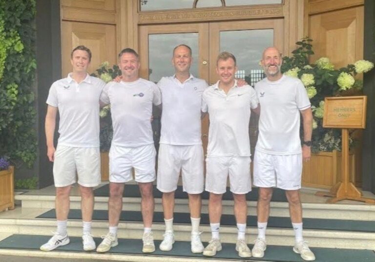 Shropshire’s men’s over-35s team pictured at Wimbledon where they practised ahead of their County Cup matches at Eastbourne