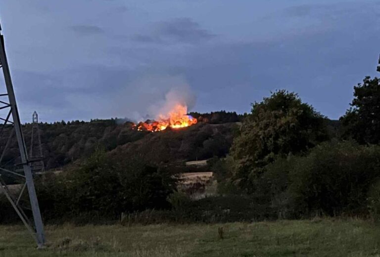 The fire can be seen on Haughmond Hill near Shrewsbury. Photo: Liam