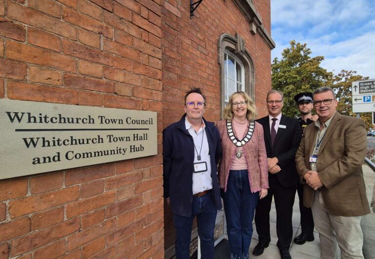 Mike McDonald, Whitchurch Town Council Proper Officer, Mayor of Whitchurch, Councillor Rose Hall, Deputy Police and Crime Commissioner Marc Bayliss, North Shropshire Safer Neighbourhood Sergeant Liam Heathcote, Councillor Andy Hall, Whitchurch North