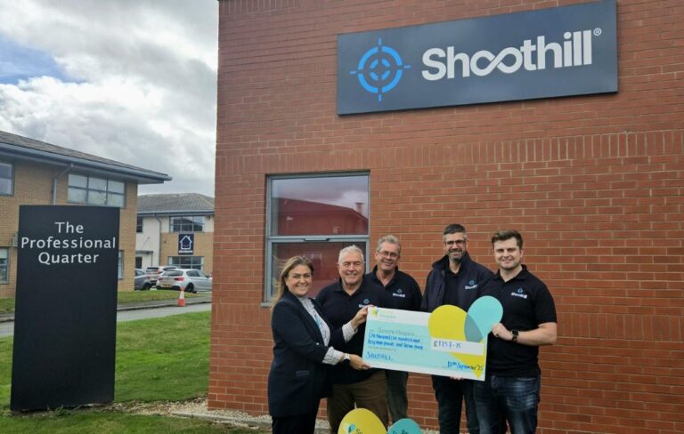 Members of the Shoothill team pictured with Jenny Bean, Severn Hospice Fundraising Manager