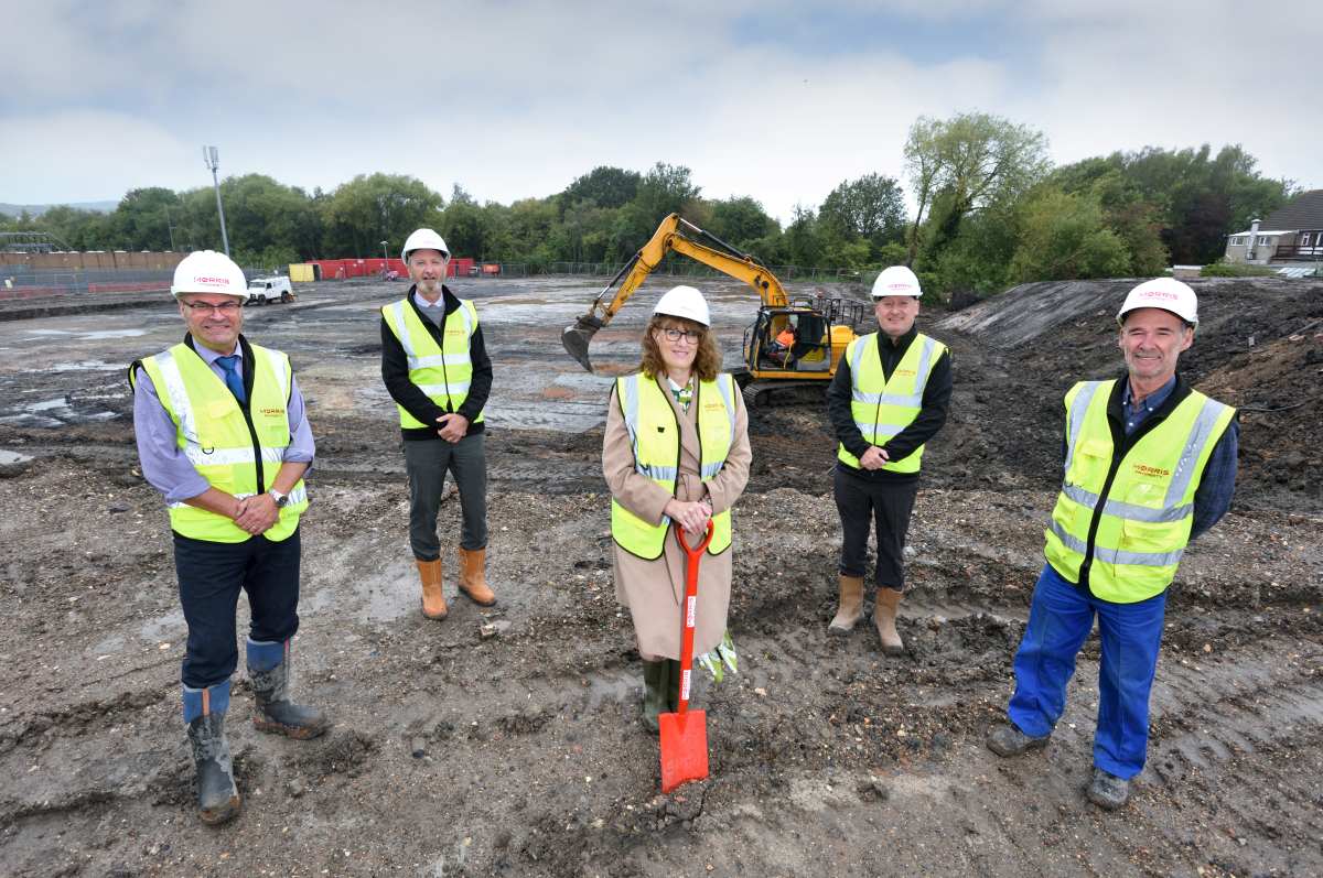 Paul Johnson (Contracts Manager), Steve Flavell (Construction Manager), Liz Lowe (Head of Development), James West (Chief Operating Officer) Mike Williams (Site Manager) at Ketley Point, Telford