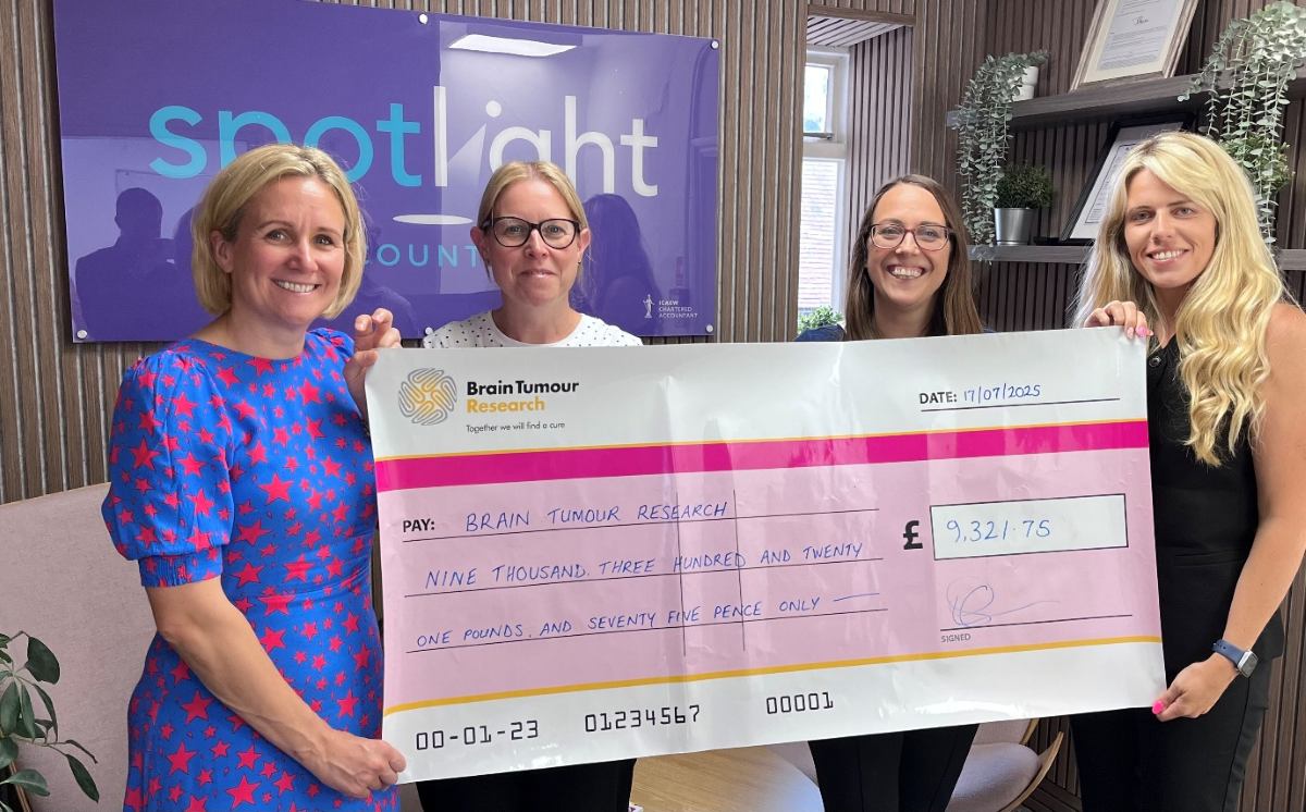 Team members from Spotlight Accounting celebrate fundraising for Brain Tumour Research (Left to Right) Carrie Stokes, Emma Oliver, Janine Johnson and Lucy Woodrow