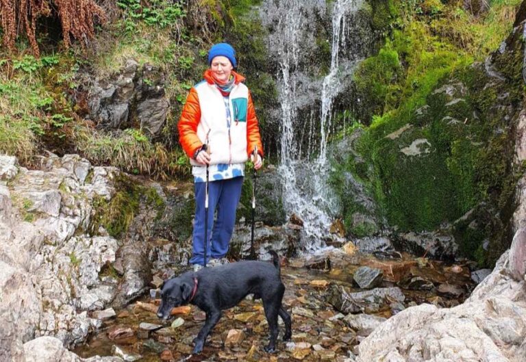 Bridget and her dog Sparkle enjoy a walk