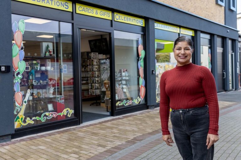 Celebrations owner Verendra Hayre outside the new unit at 10-12 Limes Walk