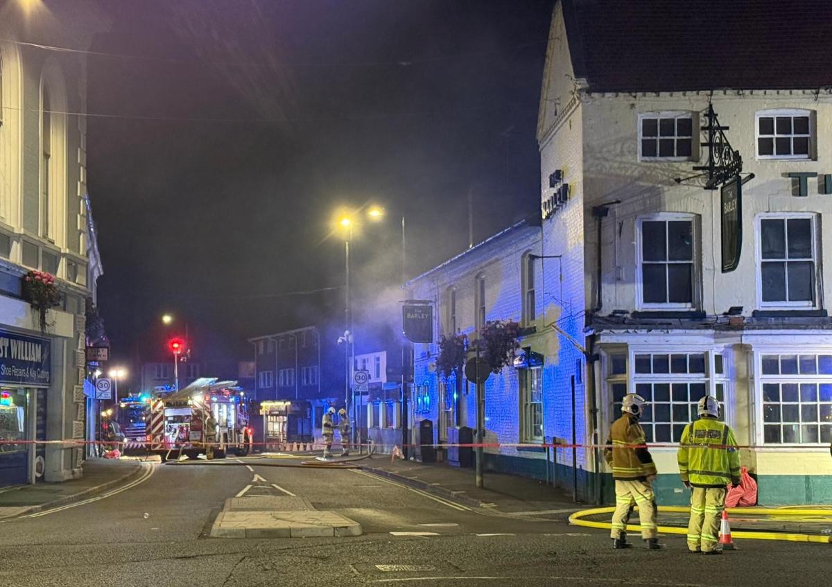 Fire crews at The Barley in Newport with smoke seen coming from the building. Photo: Dean Churm