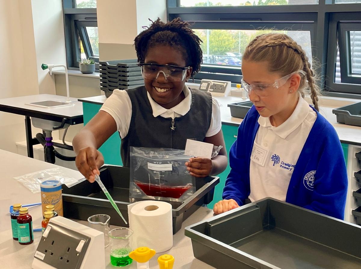 Hannah Moyo and Eva Bates from Crudgington primary school