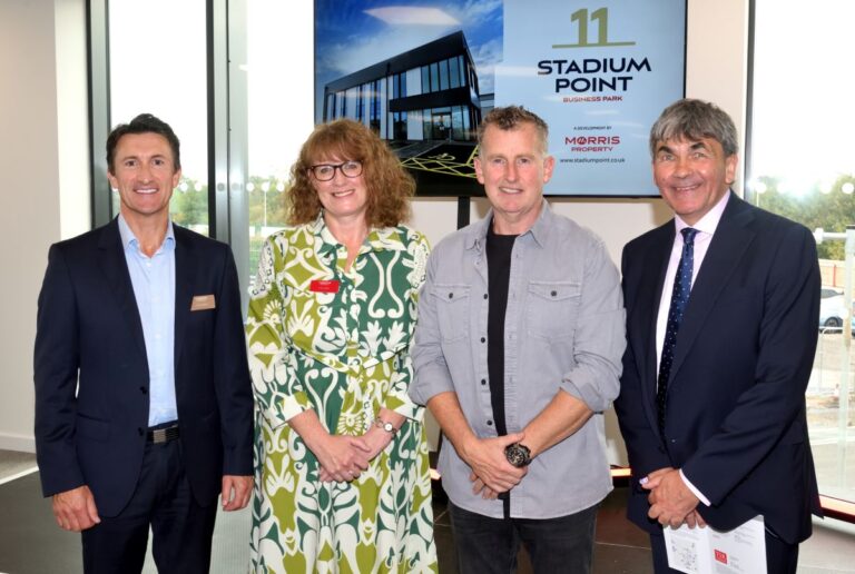 Morris Property Director Chris Morris, Liz Lowe, Morris Property Head of Development, Nigel Owens MBE and Toby Shaw, Towler Shaw Roberts