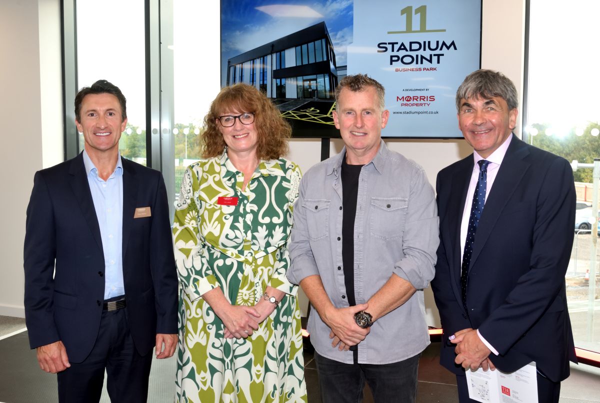 Morris Property Director Chris Morris, Liz Lowe, Morris Property Head of Development, Nigel Owens MBE and Toby Shaw, Towler Shaw Roberts
