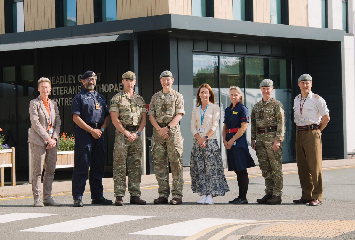 Some of the health and MoD personnel involved in Operation Lazurite, pictured outside the Headley Court Veterans’ Orthopaedic Centre at RJAH