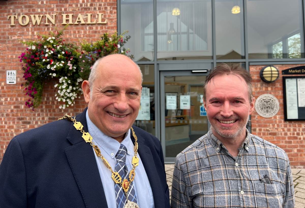 Pictured are the Mayor of Market Drayton Cllr Tim Manton and Ryan Kennedy presenter at Shropshire Live