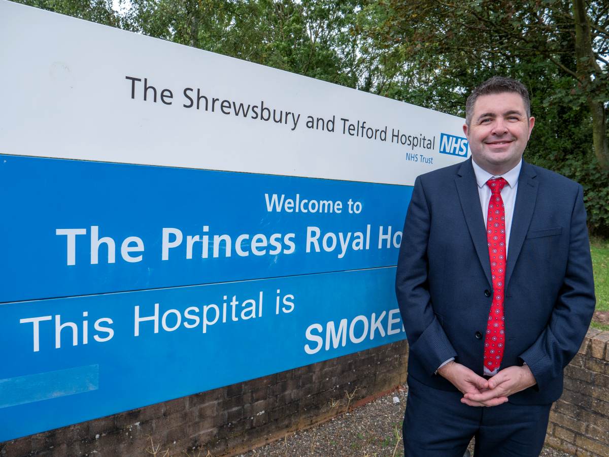 Shaun Davies MP outside the Princess Royal Hospital in Telford