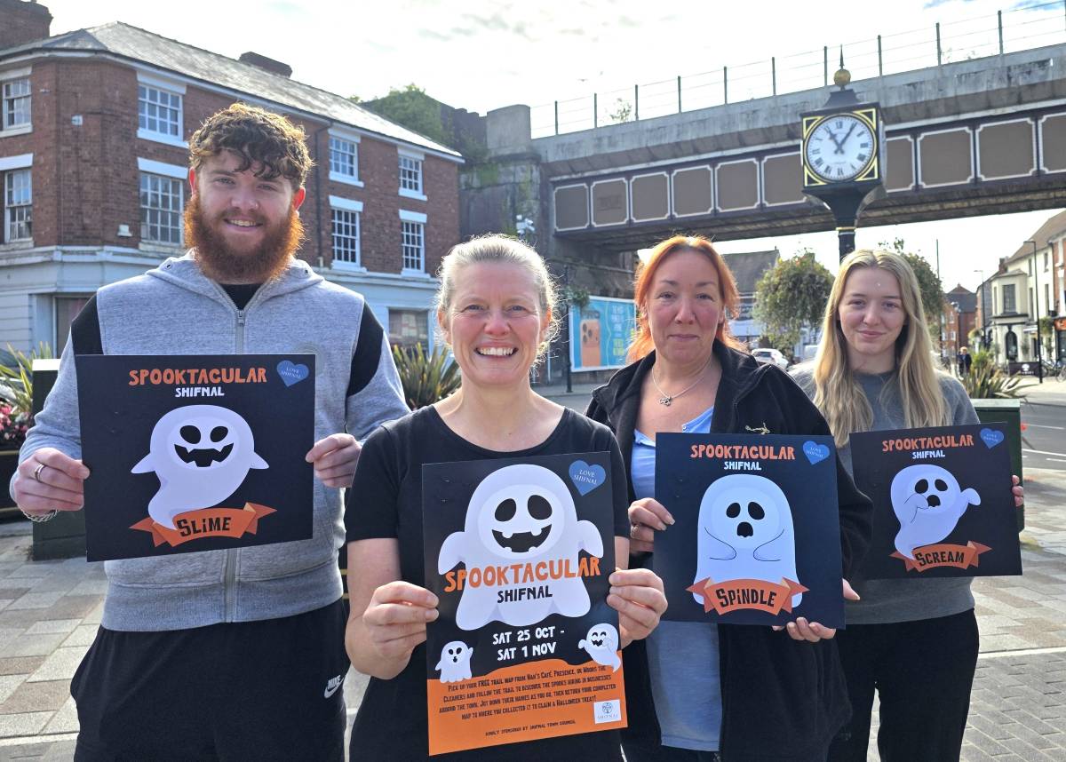 Pictured from left, Alistair Bussey from Shifnal Wines, Jannene Dunkerley from Woods the Cleaners, Laura Steventon and her daughter Jessica Steventon from The Flowerpot