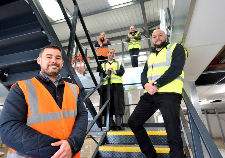 Group Operations Director, Steve Plant (left) and Pete Clutton, 4M’s Operations Manager (right) pictured with the project team at the site on Whitchurch Business Park