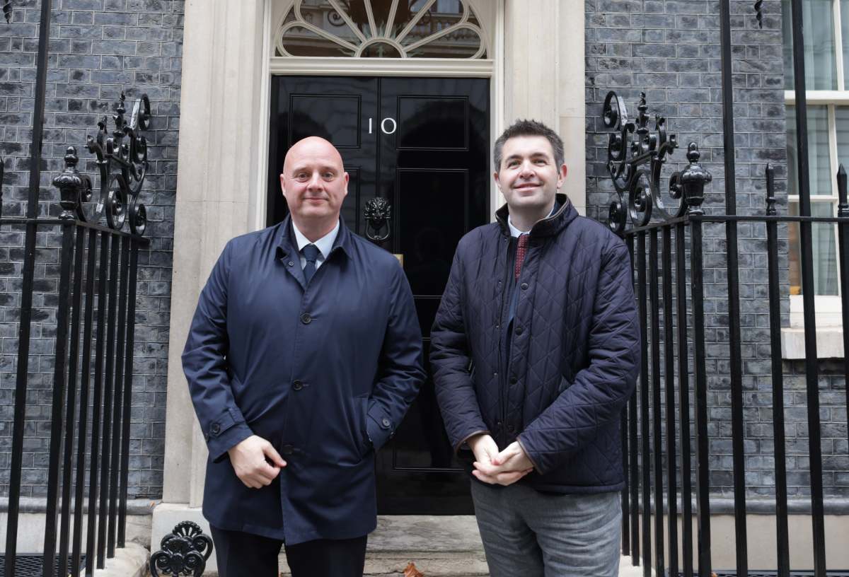 Cllr Lee Carter and Telford MP Shaun Davies outside No 10