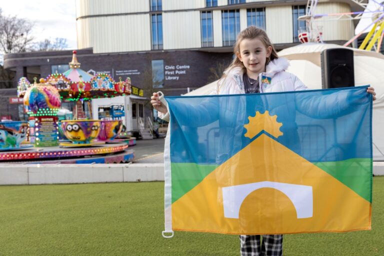 One of the day’s highlights was seeing the new Telford Flag flown. Amelia, aged 9, who recently won a school competition to design a flag for the Borough