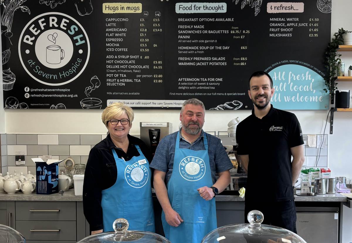 Adam Turner from Aroma Tea & Coffee Merchants visiting Refresh at Severn Hospice