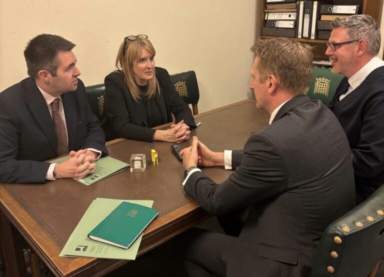 Shaun Davies MP for Telford, Minister for Policing  and Crime Prevention Sarah Jones, Chief Constable Richard Cooper, and West Mercia Police and Crime Commissioner John Campion meeting in Parliament