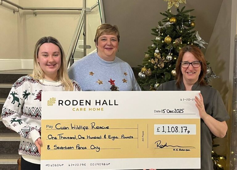Roden Hall Care Home have celebrated a fantastic year of fundraising for Shropshire’s Cuan Wildlife Rescue