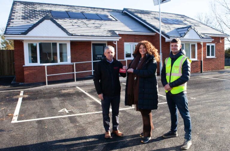Mark Bennett, Fay Greenaway and Tom Potts at Wem Bungalows