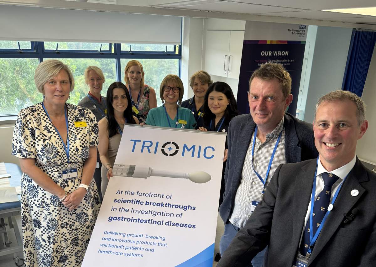 At the opening of the clinic rooms earlier this year: Jo Williams, Group Chief Executive of SaTH, Hugo Lywood, Chief Executive of Origin Sciences, and Jon Lacy-Colson. Back other members of the research team