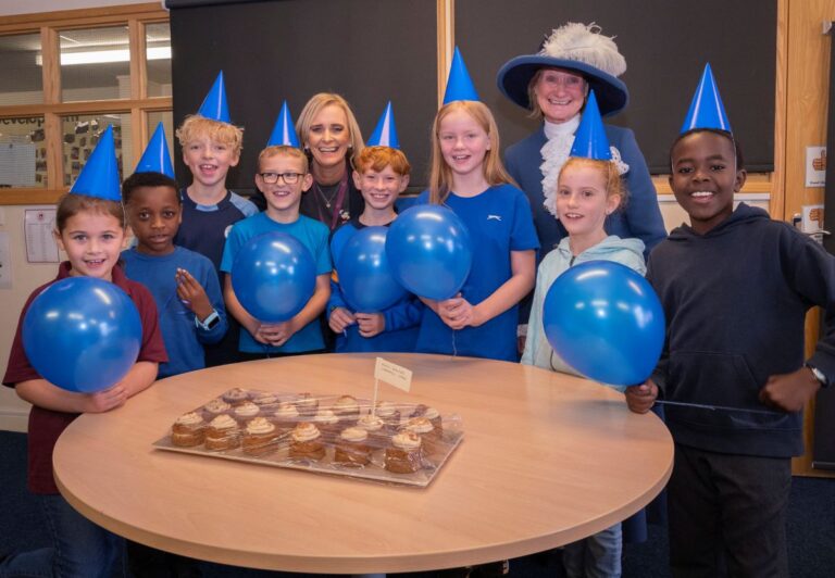 The High Sheriff of Shropshire Jane Trowbridge with pupils at Wombridge Primary School taking part in the Youth Awareness Day