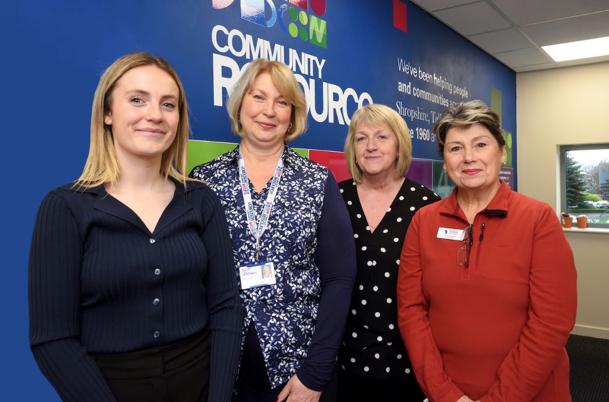 Emily Myatt, social value coordinator for McPhillips, Sue Chalk, head of service health and wellbeing at Community Resource, Val Hardy, McPhillips company secretary, and Sonia Roberts, Shropshire Community Foundation trustee