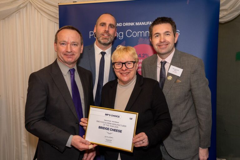 Michael Harte, Director at Bridge Cheese, Martin Howden, Director of Operations at Bridge Cheese, Minister for Food and Rural Affairs, Dame Angela Eagle MP, Shaun Davies MP for Telford