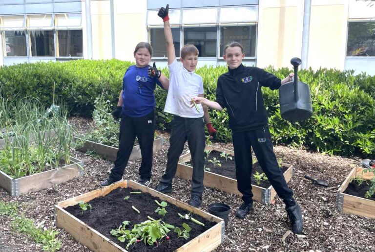 HLC students in the garden - Brock Fewtrell, Harvey Juggins and Riley Harris