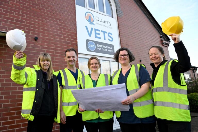 Team members celebrate the start of a project to extend Quarry Vets in Shrewsbury