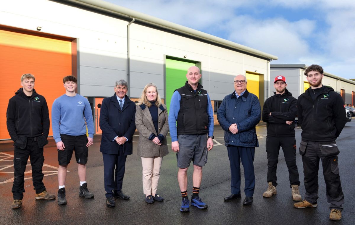 Neil Anderson (Head of Estates), Sarah Evans (Estates Management Surveyor), Toby Shaw (Commercial Agent at TSR), and Ben Hope (Warehouse Manager at Halo Group), pictured with members of the Halo Group team